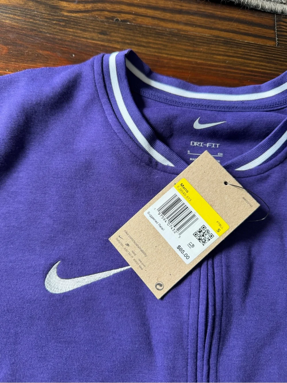 Nike Men's Purple Half-Zip Long Sleeve Top with White Sleeves